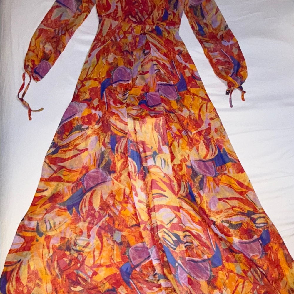 Luxxel Orange Red Bishop Sleeve Sundress
